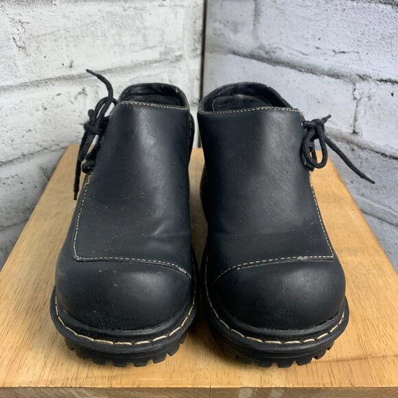 Vintage Y2K Nevada Chunky Heel Platform Mules 5 Black Leather Slip On Shoes 90s - Picture 2 of 13